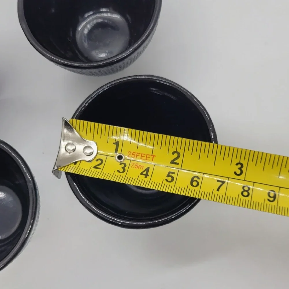 Set of 4 Cast Iron Tea Cups Black Hobnail Japanese Style Enamel Lined Arare 2in